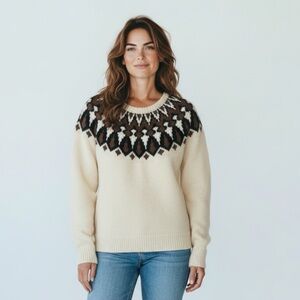 L.L.Bean Women’s Bean’s Classic Ragg Wool  Sweater, Crewneck Fair Isle Petite XL